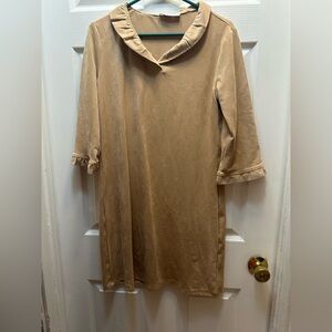 Aryeh Tan Shift Dress with Ruffle Trim